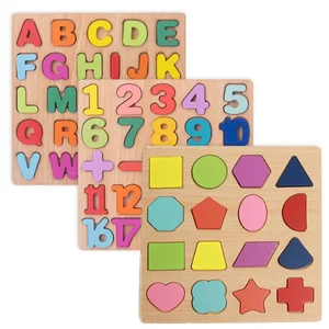 Preschool Number Letter Building Blocks Puzzle Shape Cognition Wooden Toys Montessori Early Education Toys