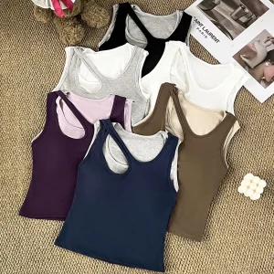 Summer New Irregular Hollow Out Cropped Top Slim Fit Sleeveless Vest Women