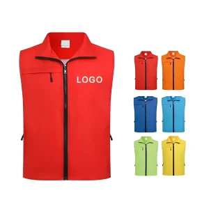 Customized Breathable Windproof Polyester Zipper Pocket Vests Work Coverall For Group Activities With Printed Logos