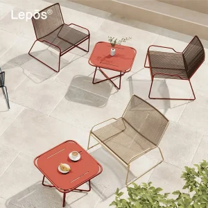 Modern Design Rope Woven Chair Garden Patio Balcony Cafe Lounge Chair 201 Stainless Steel Frame Stackable Outdoor Leisure Chair