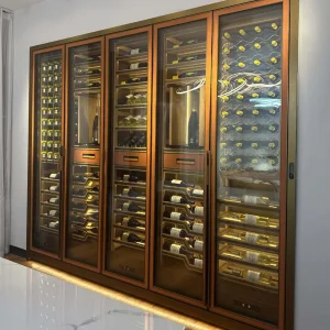 Elegant Customizable Stainless Steel Metal Wine Storage Cabinet with Chic Bronze Frame