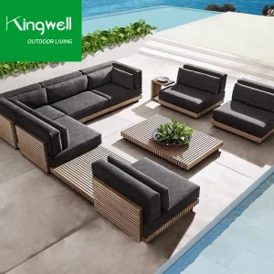 Modern Garden Furniture Sofa Sets Teak Wood Sectional L Shape Outdoor Sofas