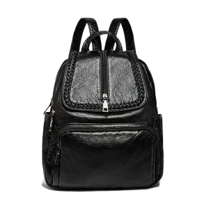 BSCI Bag Wholesaler Manufacturer, RPET PU Vegan Leather Daypack Leisure Double Shoulder Backpack with Colorful Stripe