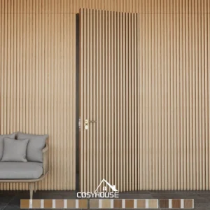 Fluted Wood Panel Hidden Door Flush with Wall for Modern Interior Design