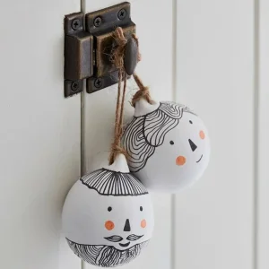Rustic White Ceramic Holiday Ornaments with Jute Twine