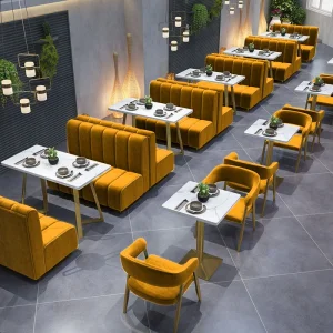 Restaurant Furniture Sets Yellow and White Colorful Booth Sofa Dining Tables and Chairs Set for Restaurant