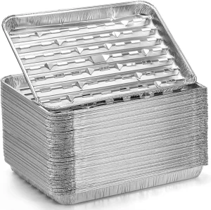 Disposable Bowls Square Aluminium BBQ Grill Trays Barbecue Toppers for Leftovers Grill Cakes Fruit and Vegetables