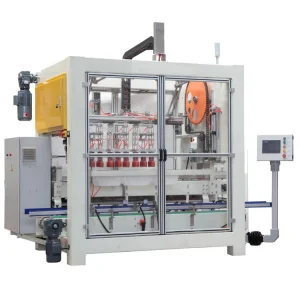 Case Packer with Robotic Pick and Place Arm for Bottled Beverage and Food Products