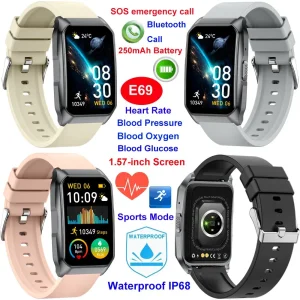Top quality China factory IP68 waterproof senior healthcare intelligent smart bluetooth watch with SOS emergency call heart rate blood pressure SPO2 monitor E69
