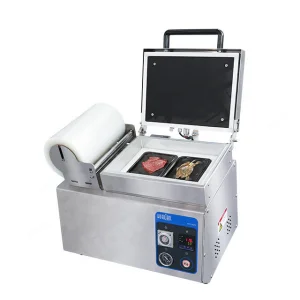 HVT-240TS Tabletop Skin Vacuum Packing Machine 0-300℃ Temp Control 1/2 Trays Compatible Food Grade Packaging Equipment
