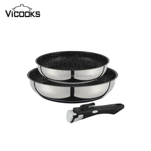 Crofton Cookware Fry Pan Detachable Handle Stainless Steel Pots and Pan Sets