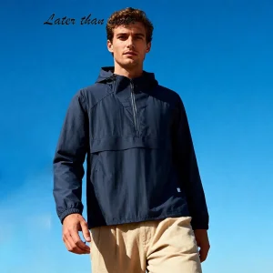 Custom Lightweight Polyester Shell 1/4 Zipper Pullover Windbreaker Hooded Anorak Jacket for Spring Season Outdoor Performance