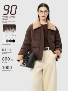 2025 Winter New Blazer Lapel Fur Collar Short White Goose Down Women's Loose Commuter Small Warm Jacket