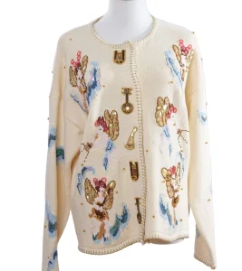 Women's 647g Midweight Cotton Knit Cardigan Outerwear Featuring Delicate Sequin