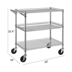 Hot Selling NSF3 Tiers Adjustable Chrome Metal Wire Storage Rack Wire Shelving Trolley
