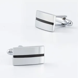 Elegant Silver Plated Black Enamel Cufflinks
