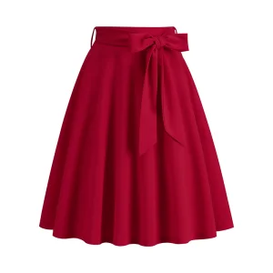 Midi Length Casual Women Skirt with Belt