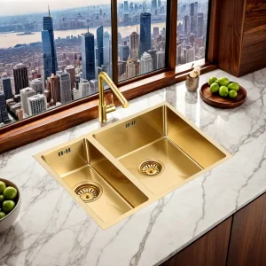 Handmade 304 Stainless Steel Double Bowl Luxurious Golden Kitchen Sink
