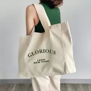 Large Blank Tote Bag With Zipper Cotton Tote Bags for Women Canvas Tote Bag With Custom Printed Logo Work School Travel Use