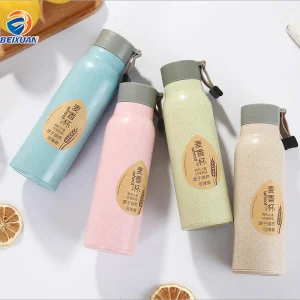 300ml Wholesale Stock Multi-Colored Creative Eco-Friendly Outside Wheat Straw Inner Glass Double Wall Water Bottle