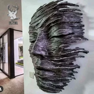 Home Decoration Cast Bronze Abstract Modern Face Sculpture Bronze 3D Wall Face Sculpture