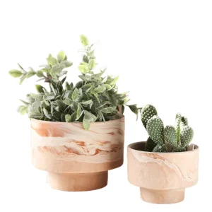 ODM Wabi-Sabi Light Brown Marble Texture Pedestal Ceramic Planter Manufacturers, Exporters