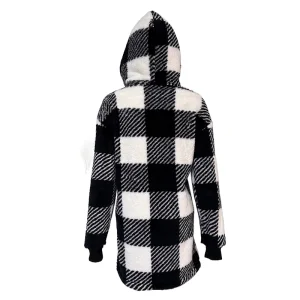 Winter Plush Women's Coat New Style Long Sleeved Full Zipper Checkered Hooded Loose Coat Women's Outerwear