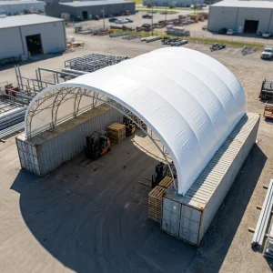 40ft Double Truss Container Roof Shelter UV-Resistant PVC Modern Design Warehouse Canopy Prefabricated Steel Frame Outdoor
