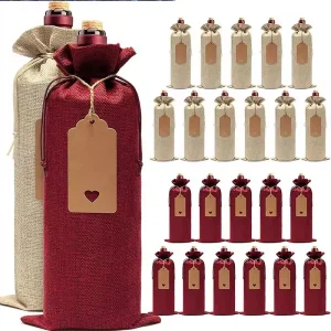 Linen Drawstring Bags Wine Champagne Packaging Bag Custom Logo