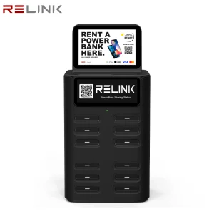 12-Slot 40W Fast Charging Power Bank Rental Kiosk with LCD Advertising Display Smart QR Code for Hotel Lobby Coffee Shop Airport