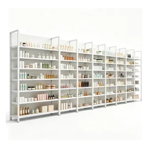 Gui Chang 40-80KG Yellow Wood Grain 4 Post Supermarket Shelf Double Sided Supermarket  Double Sided Supermarket