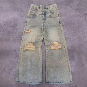 Men's Baggy Jeans High Waist Acid Wash Vintage Wide Legged Distressed Denim Pants