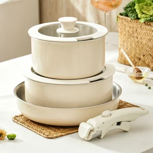 Wholesale Custom 6pcs Kitchen Cookware Set Multifunctional Removable Handle Stainless Steel Fry Pan Soup Pot Cookware Sets
