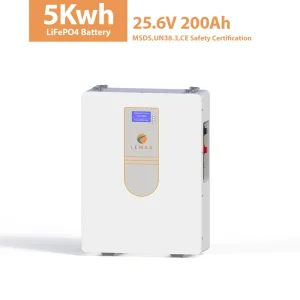 25.6V 5kwh 200ah بطارية ليثيوم مثبتة على الحائط LiFePO4 بطارية احتياطية منزلية 6000 دورات مع نظام إدارة البطارية الذكي