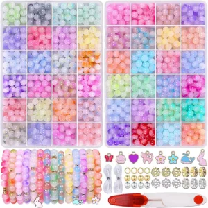 1700 Pieces 8mm 48 Colors Glass Beads Pretty Glitter Glass Beads Kits DIY Bracelets Adults Children's Jewelry Making Toys