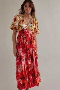 Vestido midi casual com mangas bufantes