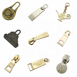 Wholesale Round Shape Making Custom Logo Bag Metal Zipper Slider Puller For Purse / Clothes