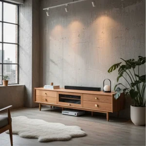 Centro de Entretenimiento de Madera Sólida Moderna con Compartimentos Espaciosos