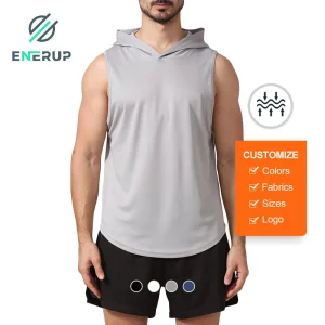 Men's Custom Polyester Tank Tops Solid Color Breathable Hooded Gym Fitness T- Shirt Casual Style