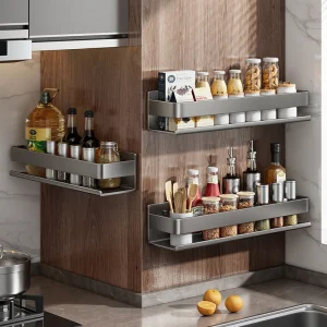 Kitchen Wall-Mounted Spice Rack Carbon Steel Kitchen Cabinet Storage Rack