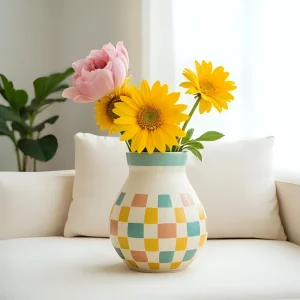 China Color Grid Bulbous Vase for Sunflower Peony Home Decor Ornament VDLK5191 Manufacturers, Factories