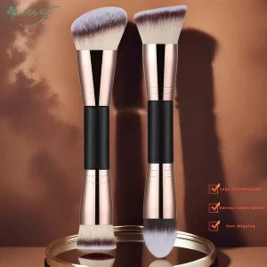 Simple Double-Ended Contour &amp; Foundation Makeup Brush Set with Synthetic Bristle Wood Handle-Multi-Function Face Makeup Tools