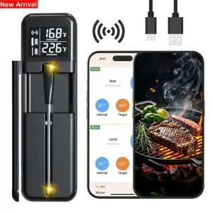 Two Sensor Digital Probe Smart Bluetooth Wireless Meat Thermometer for BBQ/Grill/Oven/Smoker/Air Fryer/Kitchen/Steak/Cooking/Food with Meat/Ambient Temperature
