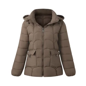 Women's Vintage Windbreaker Winter Jacket Woven Polyester Insulated Hooded Outerwear for Middle-Aged Wear