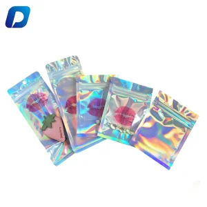 100pcs Resealable Holographic Zip Lock Mylar Bags Sealable Foil Sample Pouch Gift Baggies Cosmetic Packaging PE Ziplock Bag