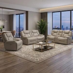 High Density Foam Core Contoured Lumbar Support Functional Leather Recliner Sofa