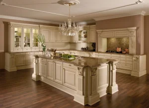 2025 Most Popular Cream White Raised Door Luxury Design Traditional Solid Wood Kitchen Cabinets