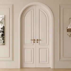 Unique Designer Interior Double Solid Wood Wooden Front Courtyard Gate Color Arch Entrance Door