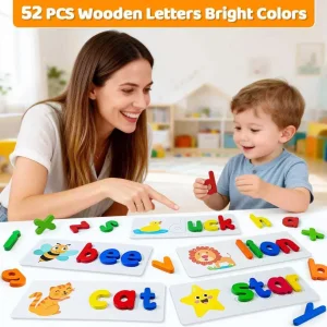 Ibay Alphabet ABC Learning Educational Toys for 3 4 5 Years Old Boys Girls Wooden Puzzle Flash Cards Preschool Activity Letter Matching Games for Kids Toddlers
