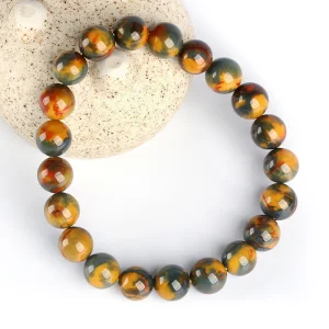 Natural Semi-Precious Pietersite Beaded Bracelet South African Yellow Polished Tempest Stone Jewelry